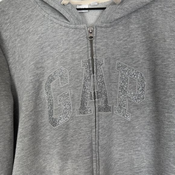 Gap Glitter Logo Full Zip Hoodie Grey Casual Size XL - Picture 2 of 5